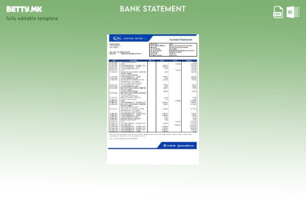Модерен стил шаблон за збор за извод од банка во Пакистан UBL